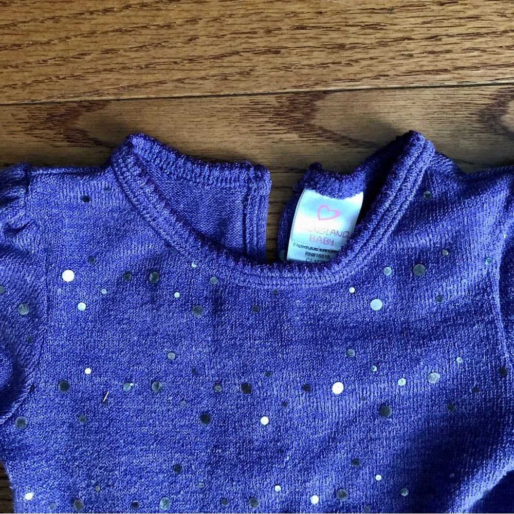 Youngland Purple Dot Sequins Tulle Skirt Knit Dress Baby Girl Size 24 Months